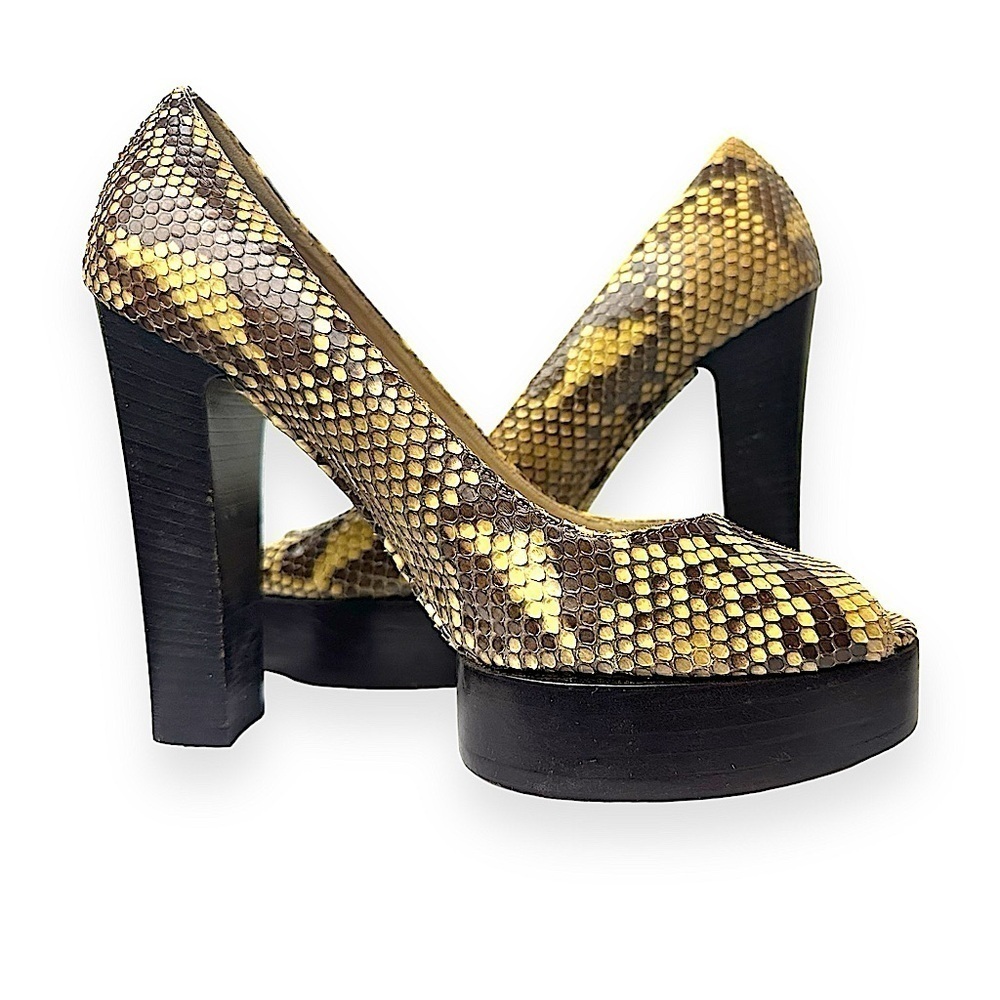MICHAEL KORS 7 Vintage Snakeskin Python Leather Heels Wooden Platform Pumps